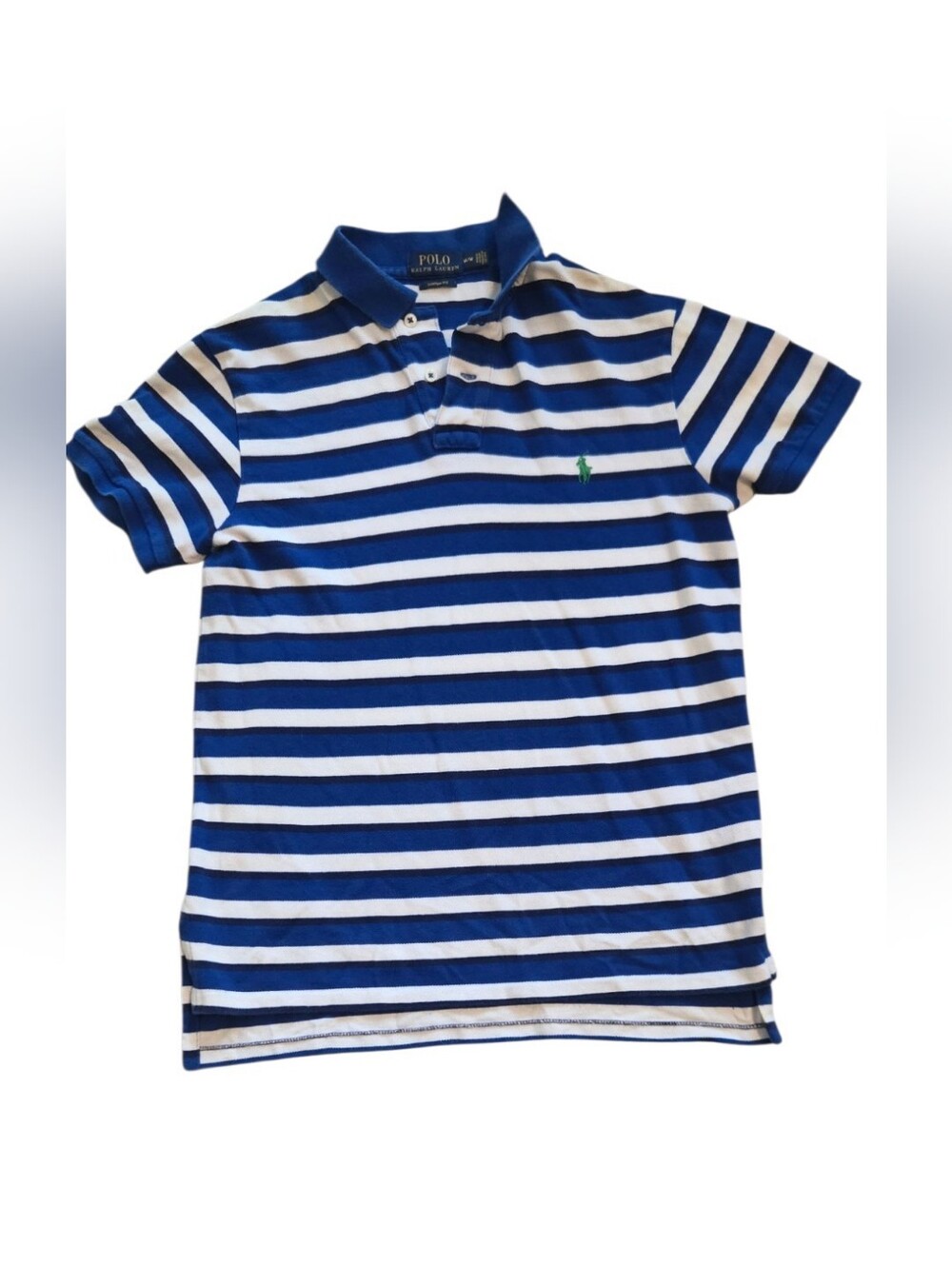 Polo Ralph Lauren Blue White Striped Custom Fit Polo Shirt Size Medium